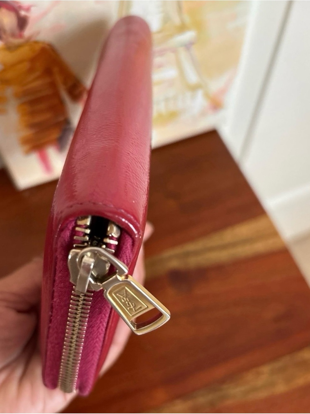 Yves Saint Laurent Red Patent Leather Zip Wallet - Picture 3 of 12